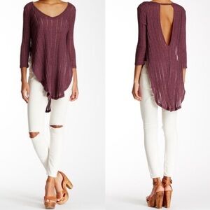 FREE PEOPLE Astoria Split Ribbed Tee in Sangria XS